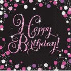 BIRTHDAY NAPKINS PINK SPARKLE PACK OF 16