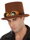 STEAM PUNK TOP HAT WITH GOGGLES - BROWN