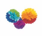 POM POM FLUFFY TISSUE DECORATION - RAINBOW IN A PACK OF 3