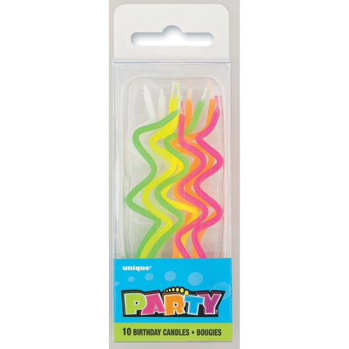 WIGGLY NEON SPIRAL CANDLES - PACK OF 12